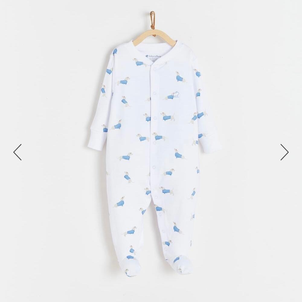 NWT Babycottons Pima Cotton Footie Pajamas Blue Dachshund Dog size 6 Months PJs